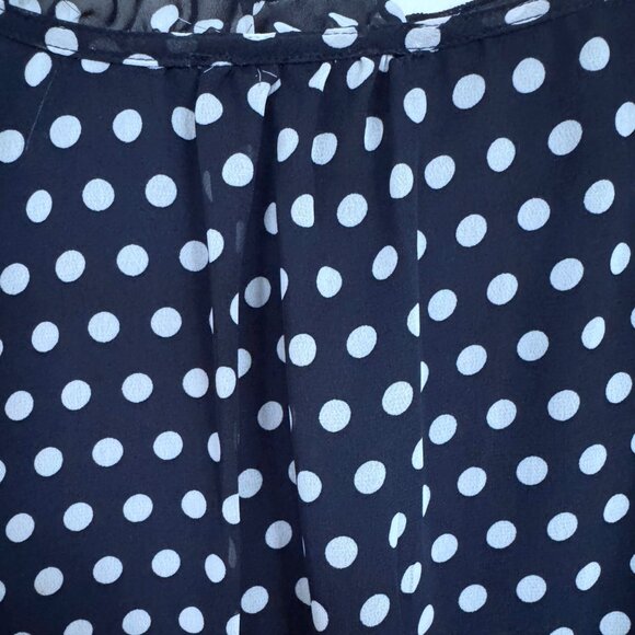 Suzanne Betro 4X NAVY White Polka Dot Ruffle Neck 3/4 Sleeve Top Tunic Blouse - Picture 6 of 14